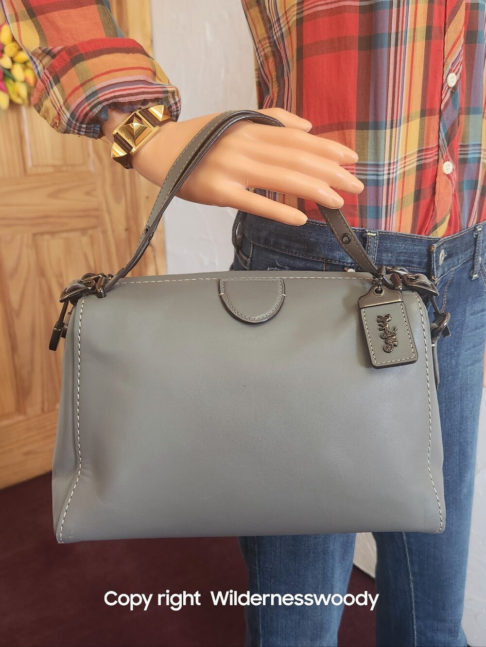 Coach Laural Frame Bag, Heather Grey Glovetanned leather